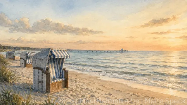 Strandkörbe im Abendlicht